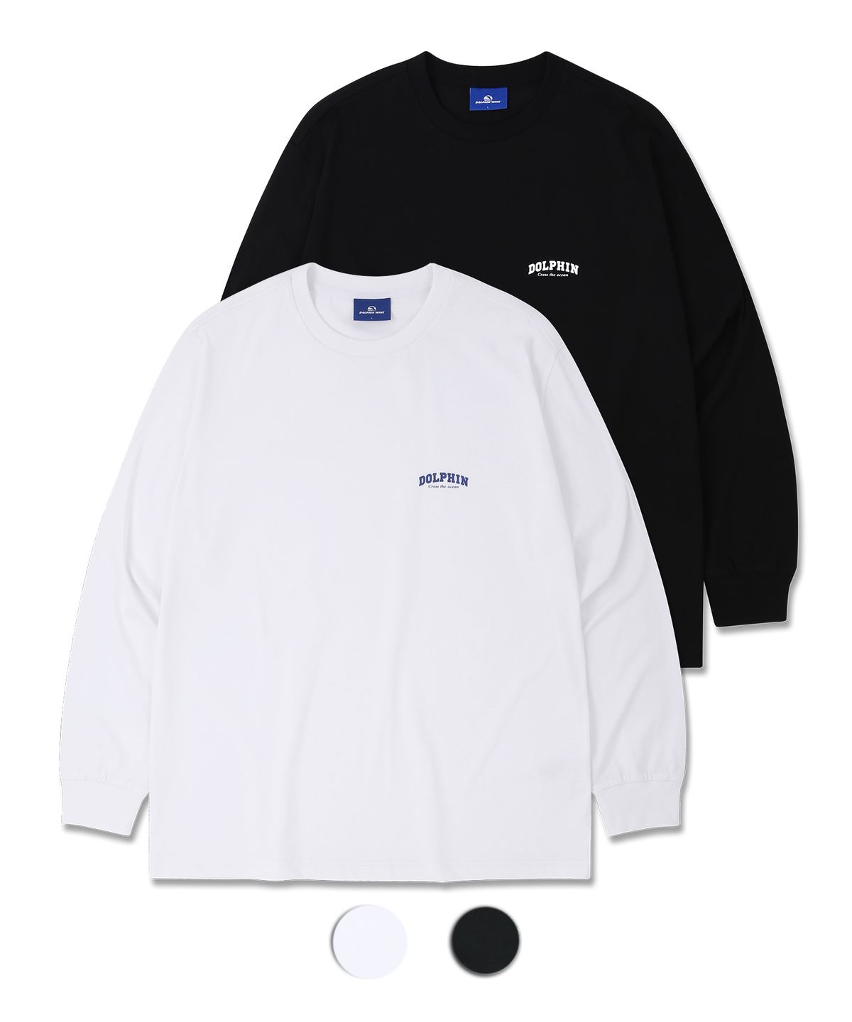 돌핀웨이브어패럴(DOLPHIN WAVE APPAREL) [2PACK]돌핀 아치로고 롱 슬리브 티셔츠 블랙 화이트 2팩