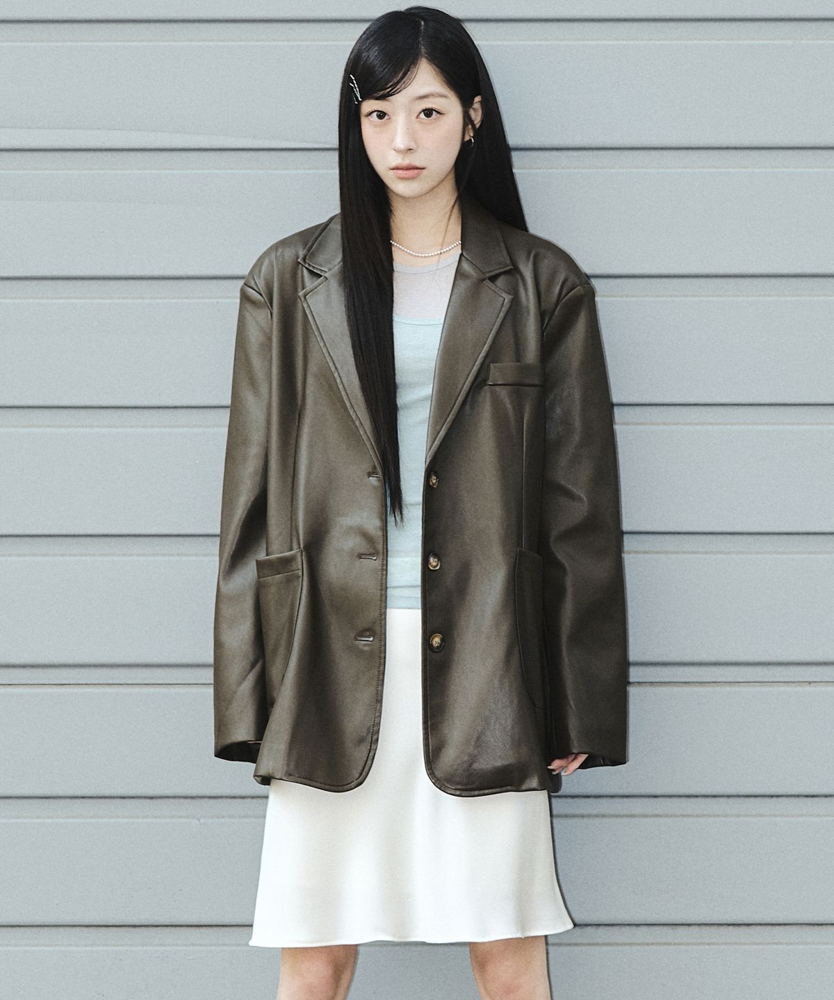 닉앤니콜(NICK&NICOLE) NICOLE SIGNATURE FAUX LEATHER JACKET_BROWN