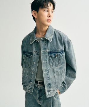 오버핏 크롭 데님 자켓 (블루)