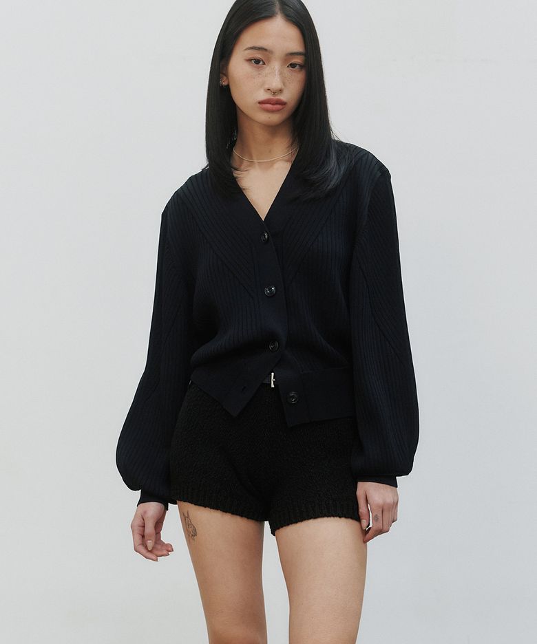 패턴 벌룬 크롭 가디건 (블랙)