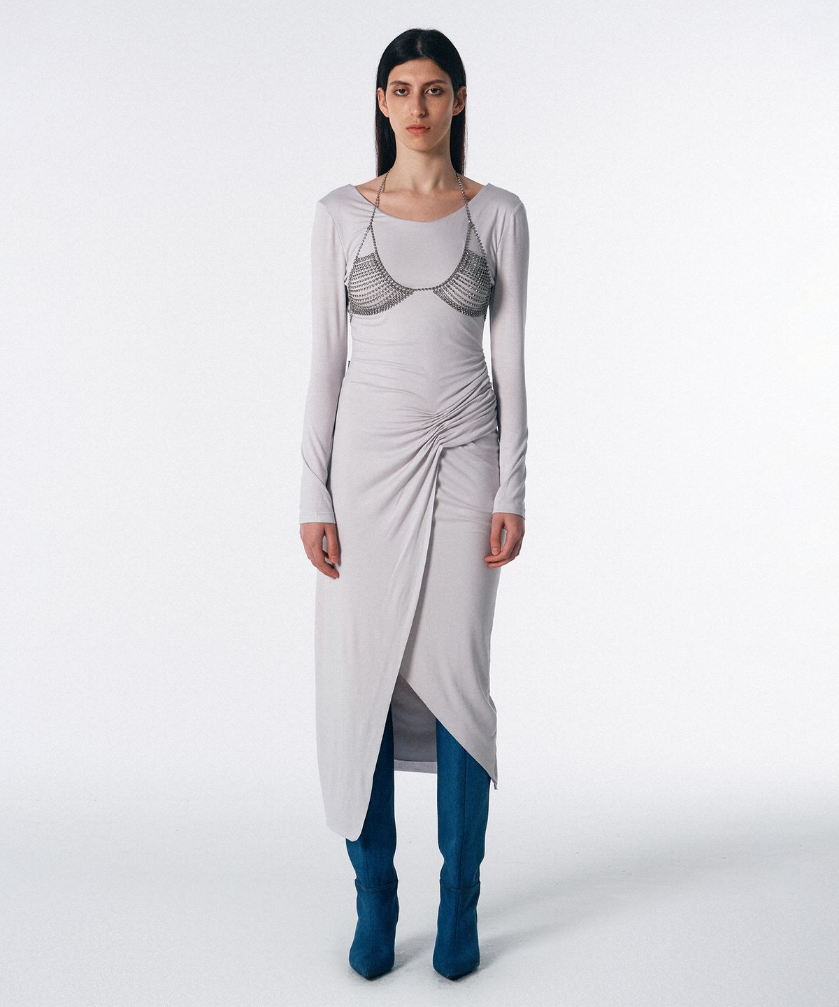 스컬프터(SCULPTOR) Shirring Sheer Maxi Dress Clear