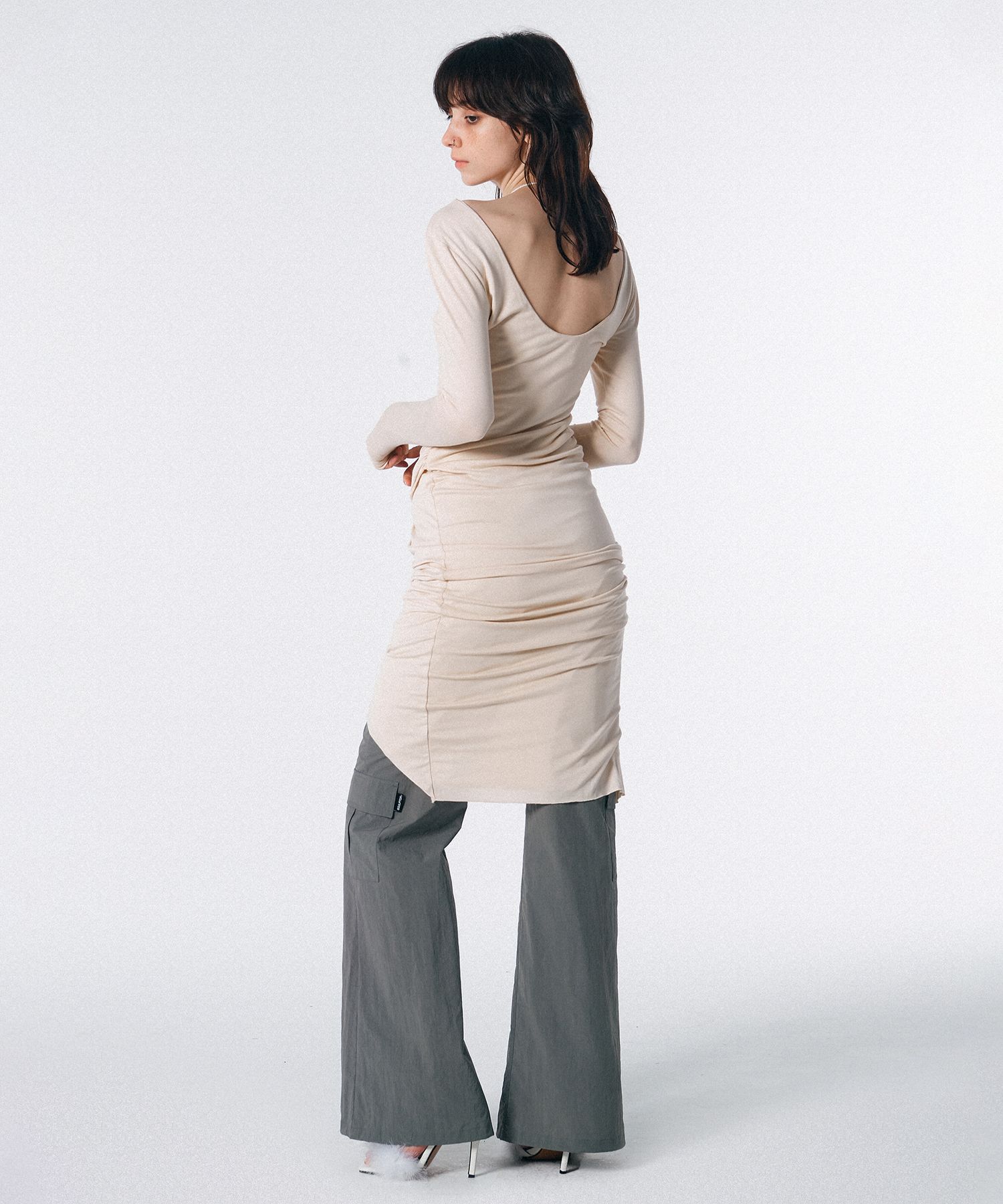 【SCULPTOR】Shirring Sheer Maxi Dress Clear MUSINSA | SCULPTOR Shirring Sheer Maxi Dress L.Beige