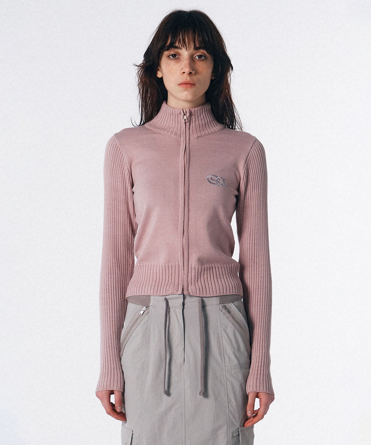 스컬프터(SCULPTOR) Symbol Logo Zip-Up Cardigan Pale Pink