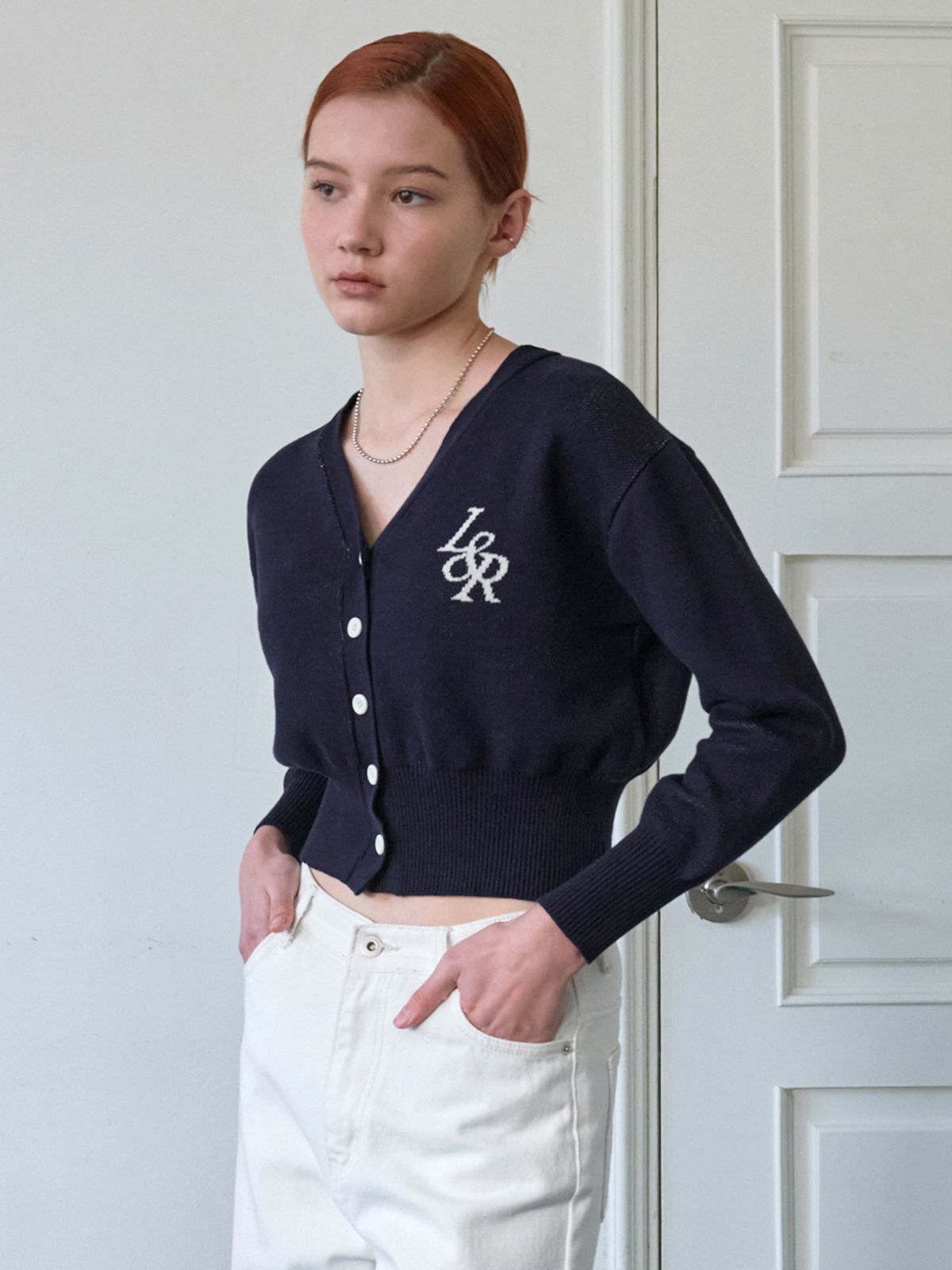 로시로우(LOSSYROW) Lossy L&R V-Neck Cardigan Knit  Navy