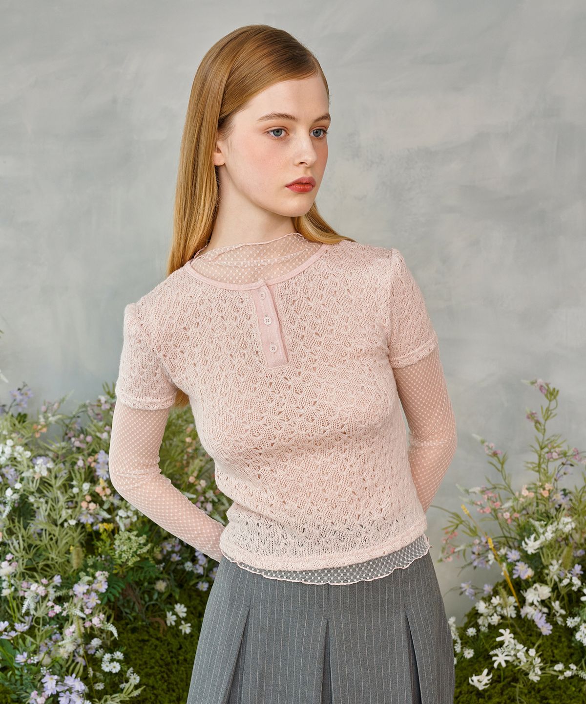바이탈싸인(VITALSIGN) Punching Half Puffy Knit Set (2colors)