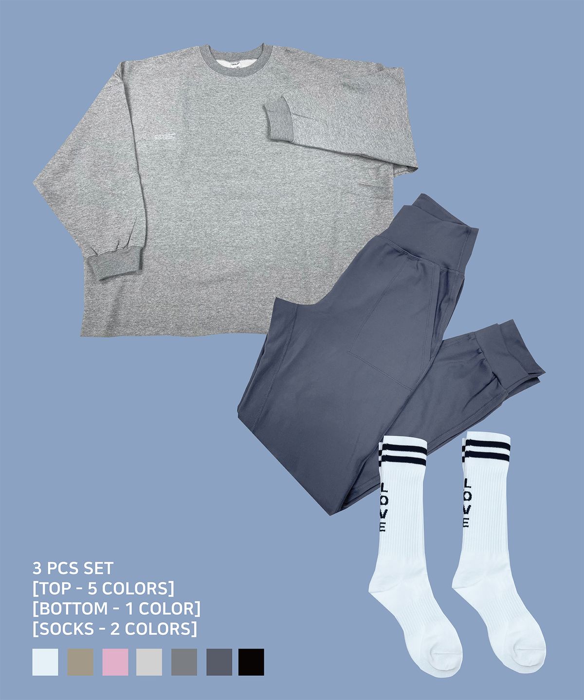 러브유어바디(LOVEYOURBODY) 오버핏 맨투맨 & 슬림핏 조거팬츠(COAL GREY) & LOVE SOCKS 세트
