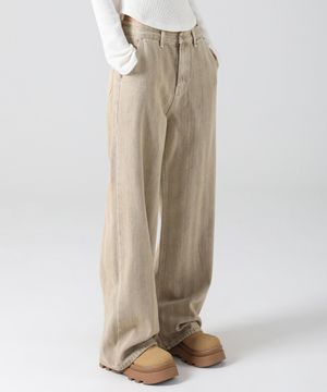 Herringbone wide pants BEIGE