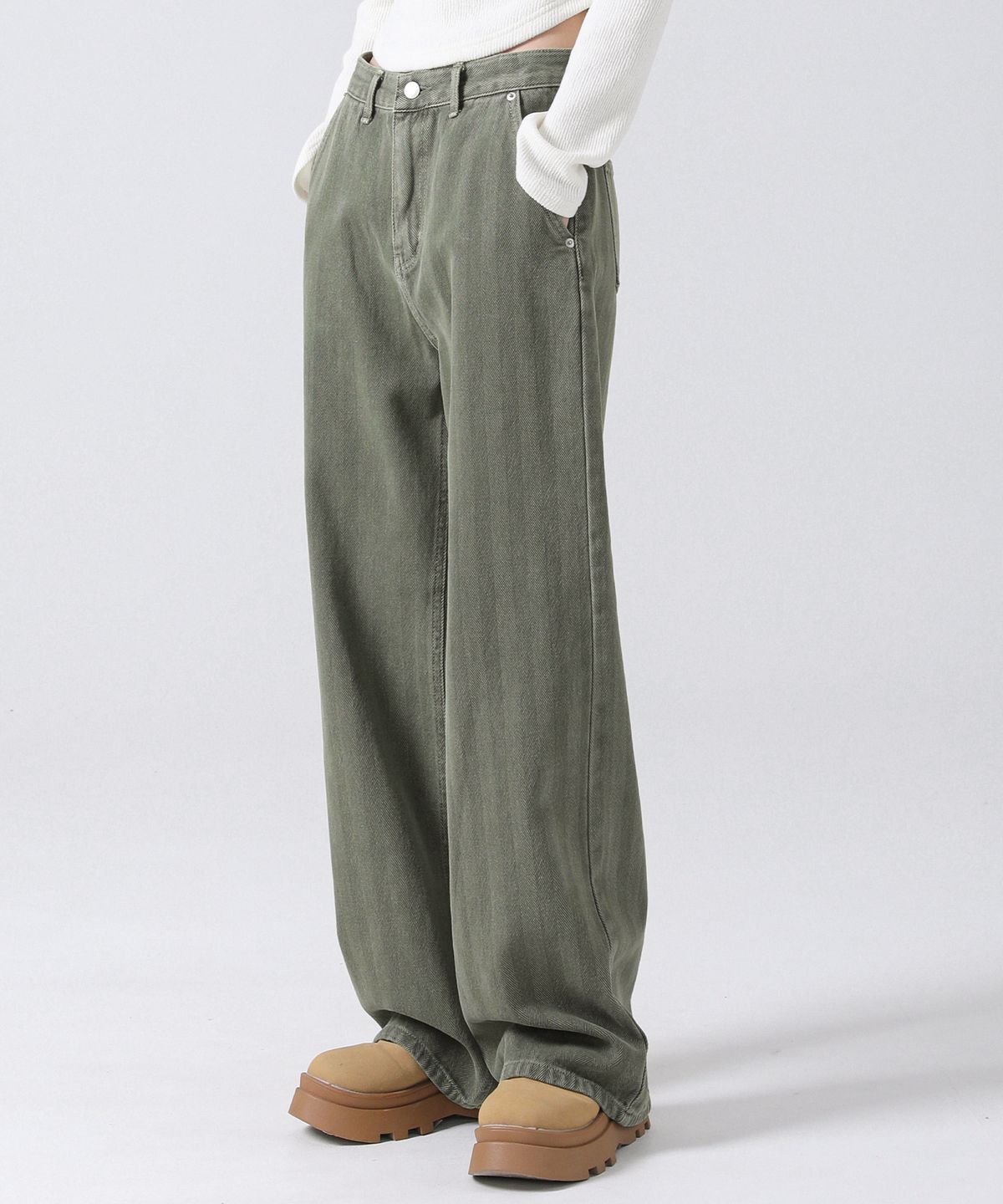 어반드레스(AVANDRESS) Herringbone wide pants KHAKI