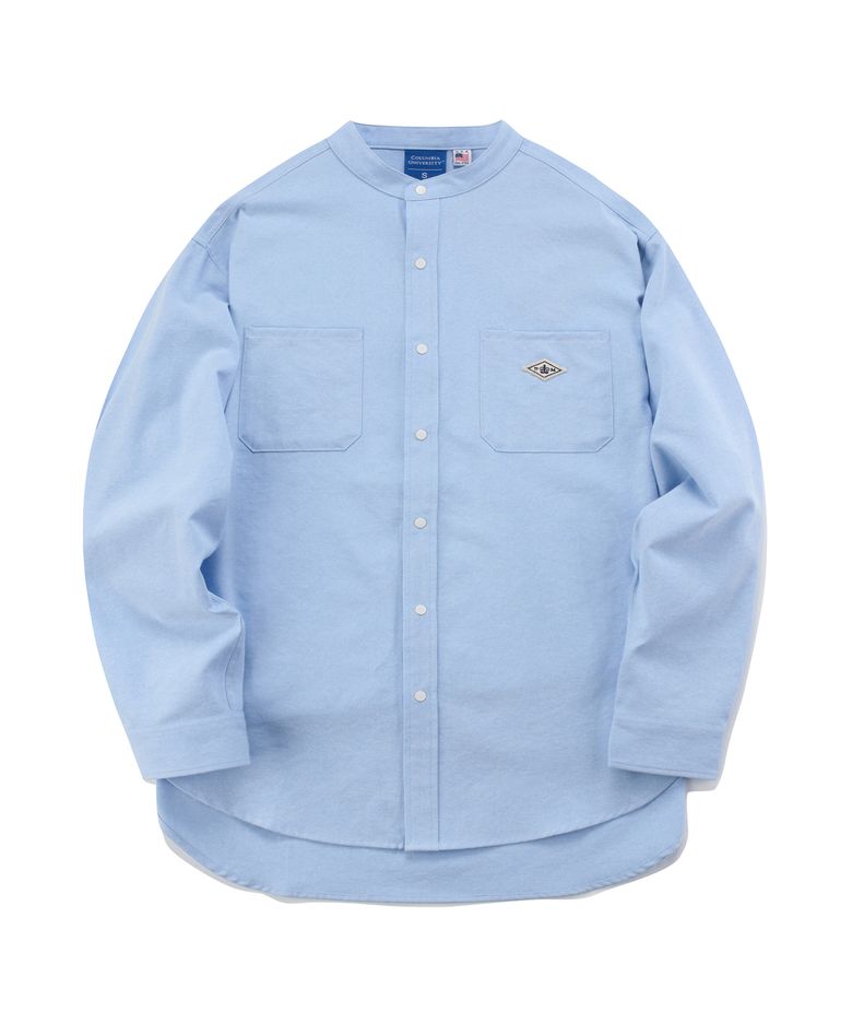 1754 CROWN OVERFIT OXFORD HENLY NECK SHIRTS 블루
