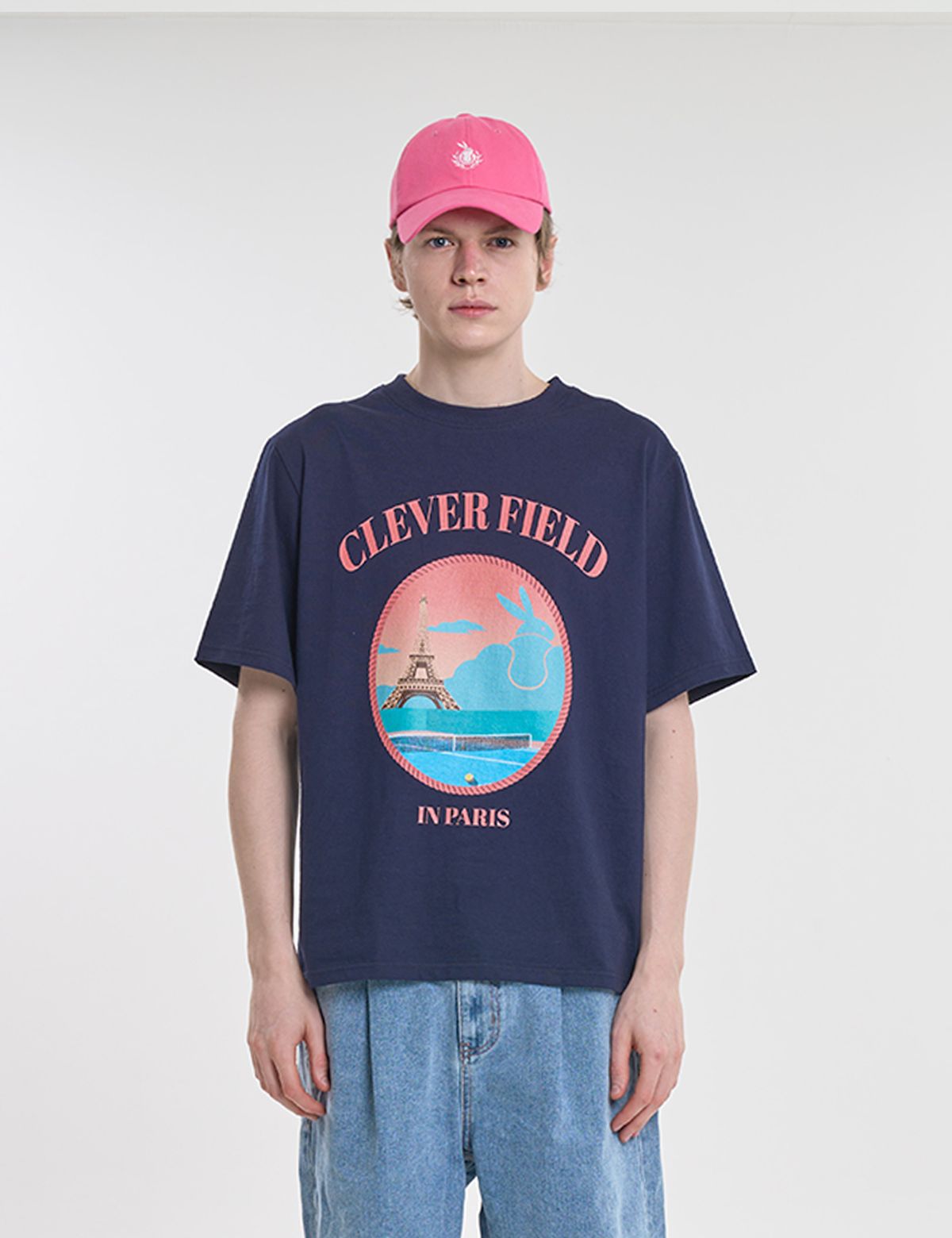 클레버필드(CLEVER FIELD) 그랜드슬램 파리 Retro 티셔츠 [네이비]