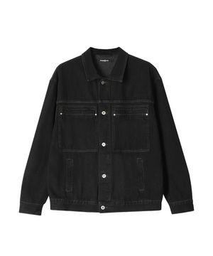 워싱 스티치 빅포켓 데님 자켓 블랙
