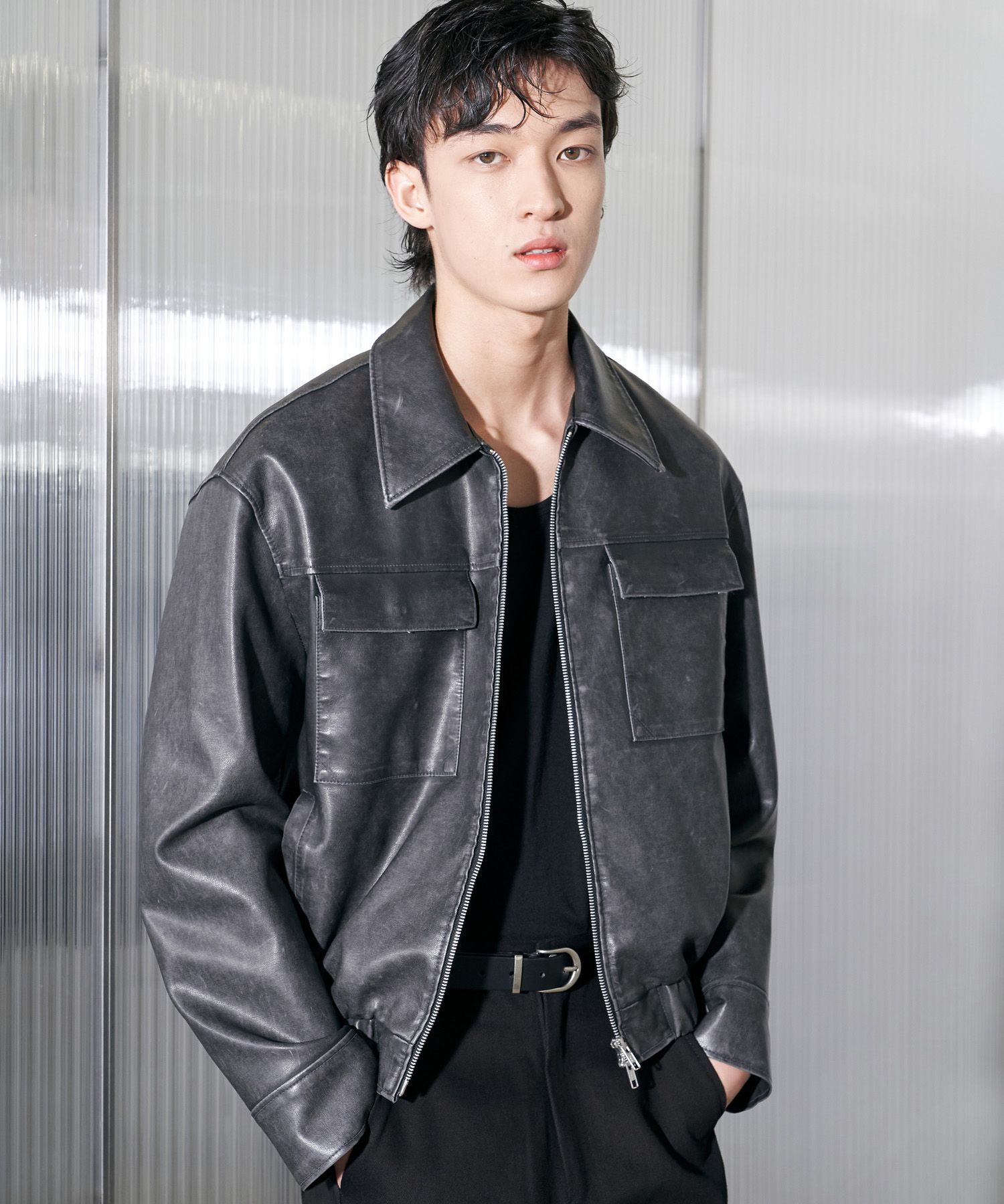 【SPERONE】Washed Leather Jacket Washed Leather Jacket - SPERONE | 60% - Asian Fashion Online