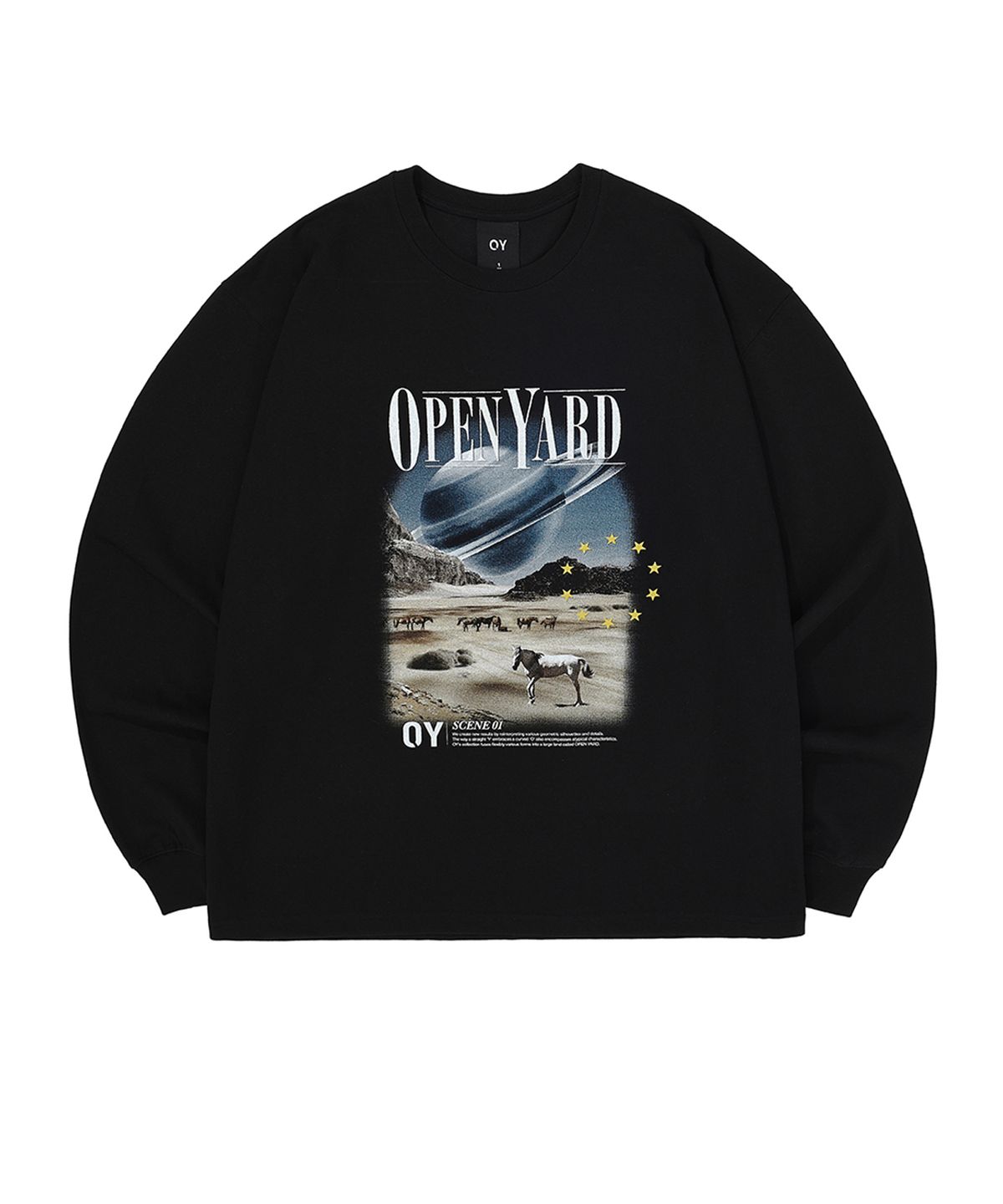 오픈야드(오와이)(OPENYARD(OY)) 데저트 플래닛 롱 슬리브-블랙