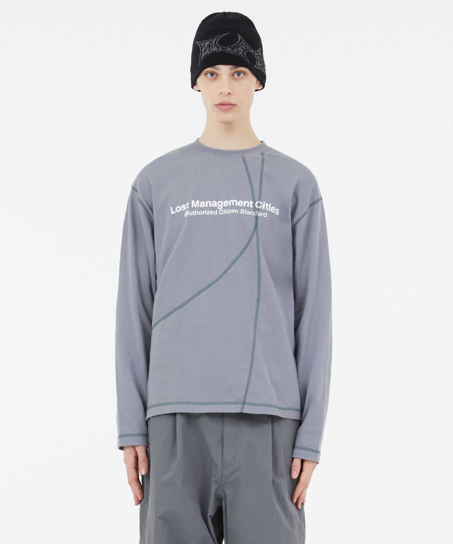 MUSINSA | LMC CNTRST CURVED LONG SLV TEE charcoal
