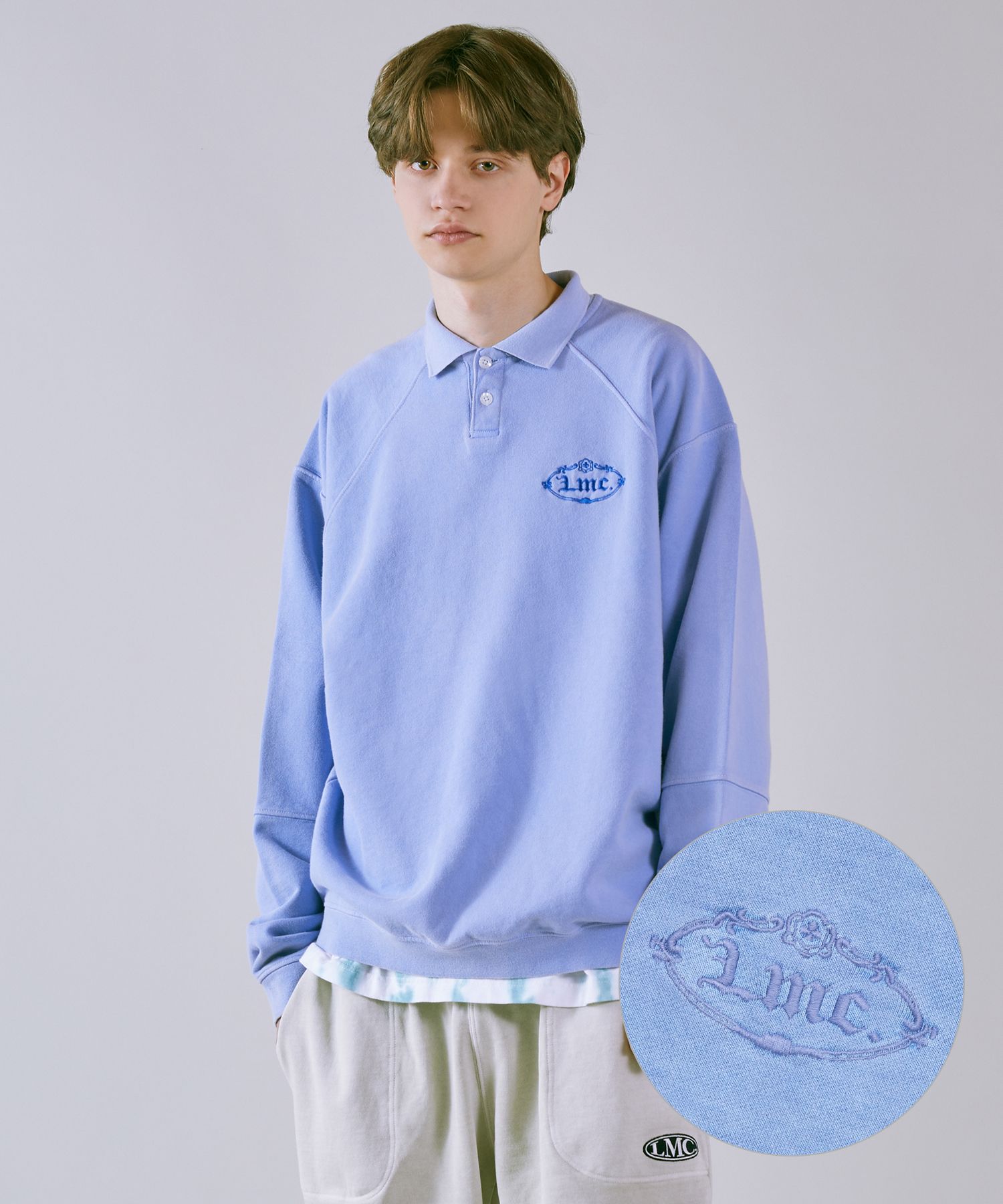 Tシャツ・カットソー LMC OVERDYED GOTHIC OVAL COLLAR SWEATSHIRT sky blue 0LM23SSW MUSINSA | LMC OVERDYED GOTHIC OVAL COLLAR SWEATSHIRT sky blue
