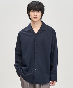 실키 오버핏 오픈카라 셔츠 (NAVY)