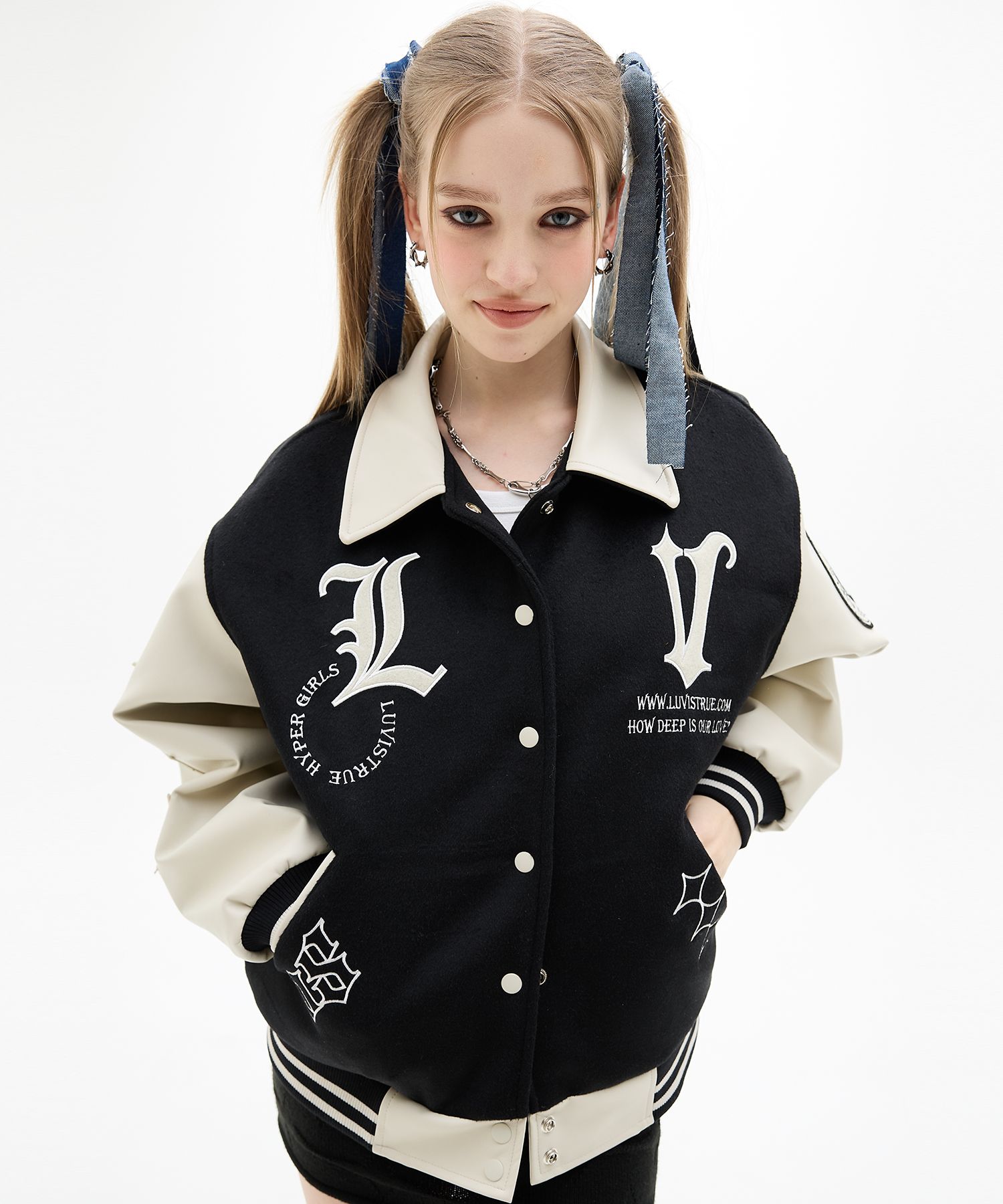 [LUV IS TRUE]★DN STADIUM JACKET MUSINSA公式 | LUV IS TRUE DN STADIUM JACKET_BLACK