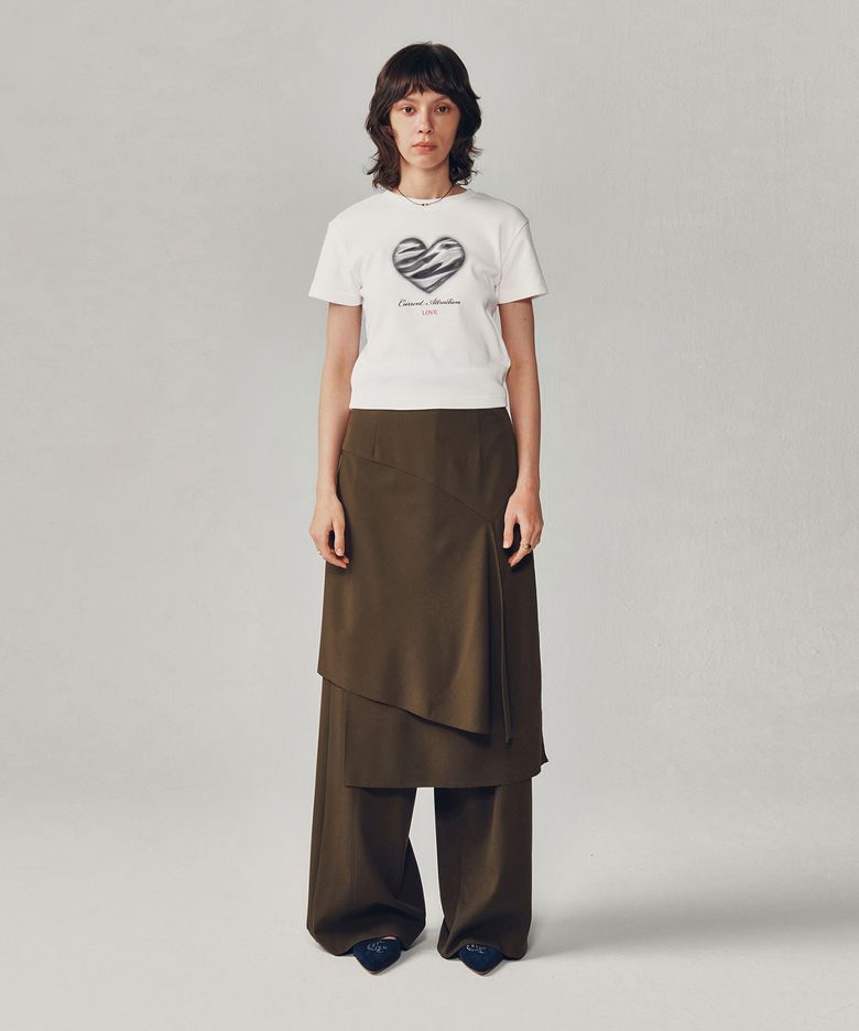 ASSYMETRIC WRAP MIDI SKIRT [BRWON]