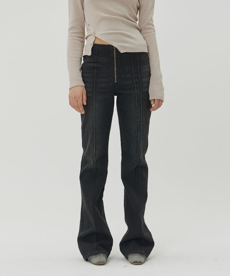 (W) FLARE FIT PINTUCK DENIM - BLACK
