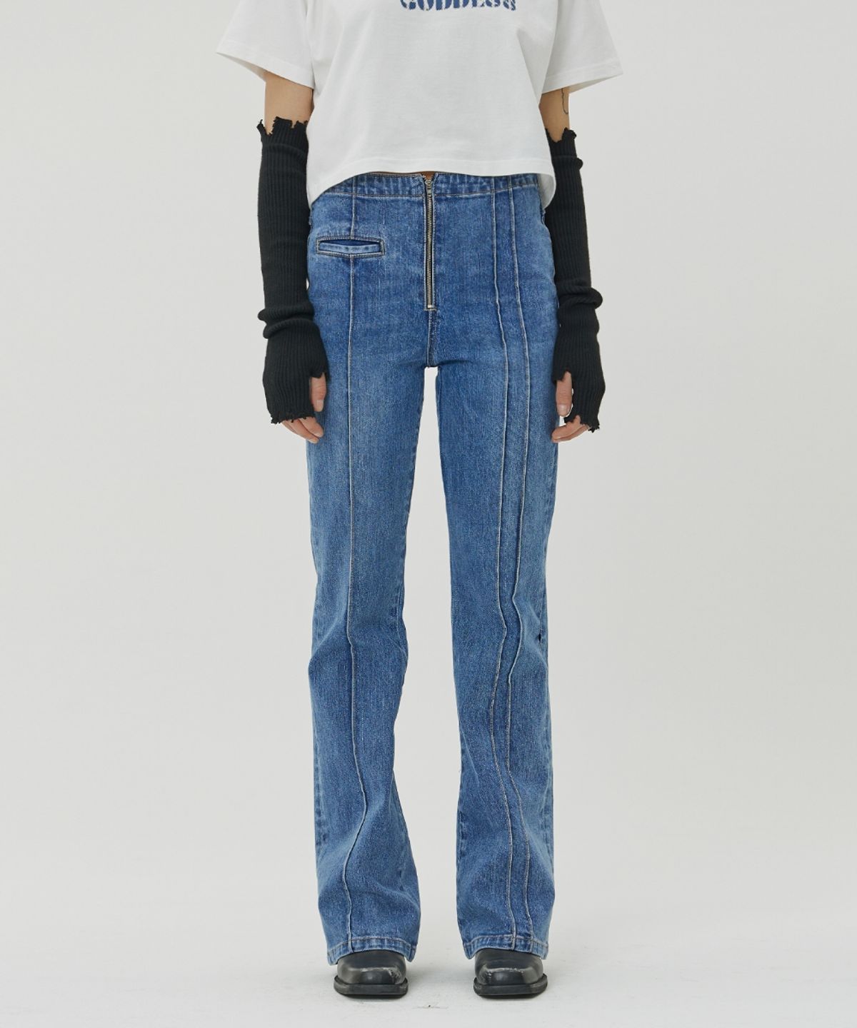 메종미네드(MAISON MINED) (W) FLARE FIT PINTUCK DENIM - BLUE