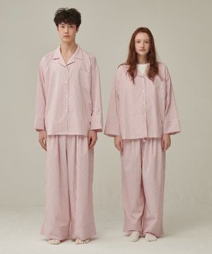 (uni)도미토리 펜슬 스트라이프 파자마 레드