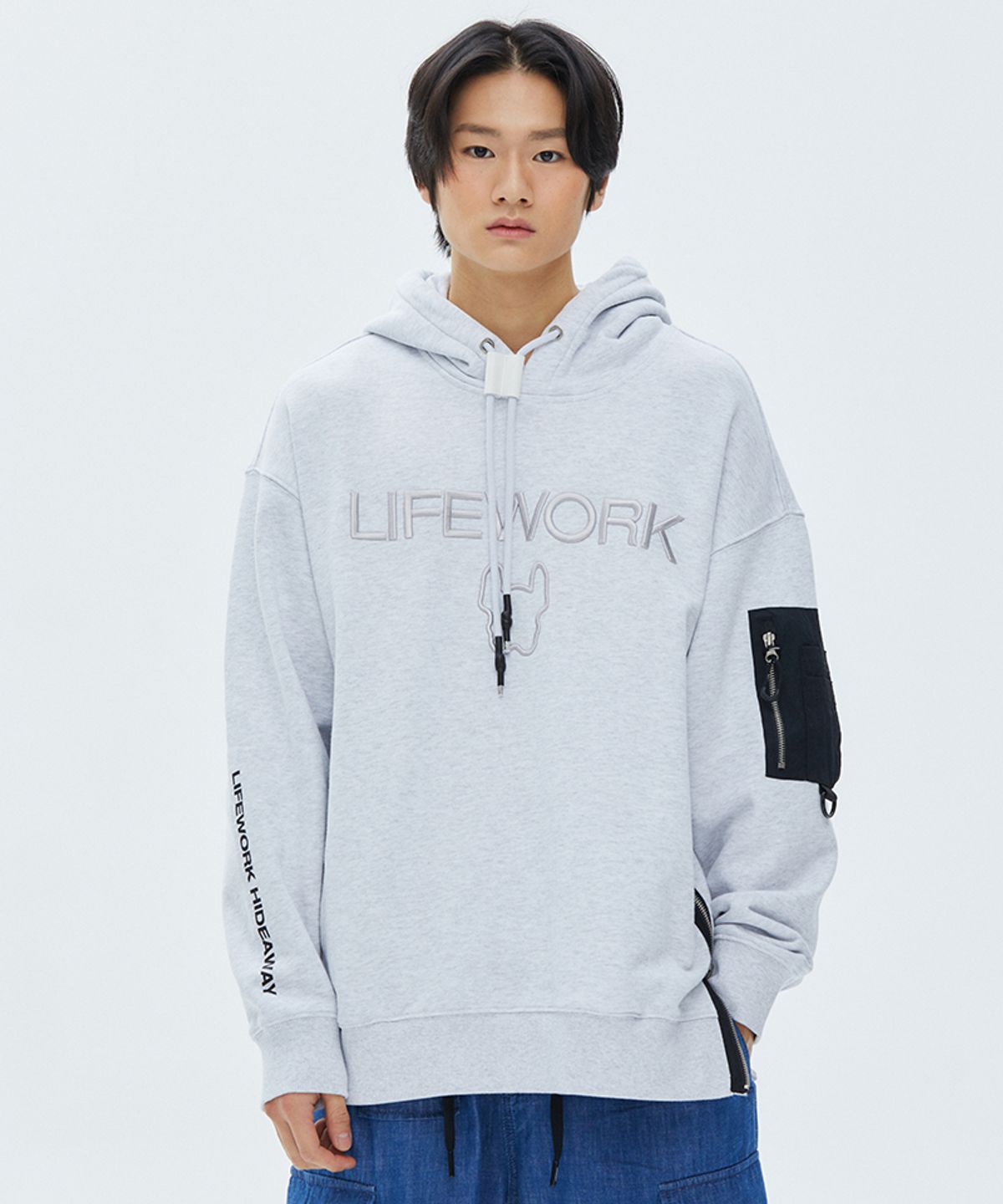 라이프워크(LIFEWORK) 자수 사이드 지퍼 후드