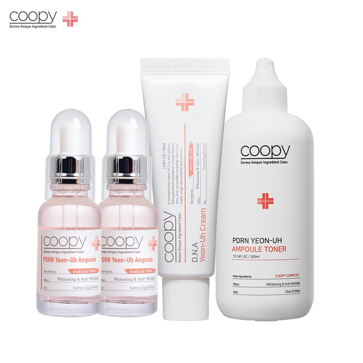 쿠피(COOPY) PDRN 연어앰플 30ml 2개+DNA 연어크림 50ml 1개+PDRN 연어 앰플토너 300ml 1개