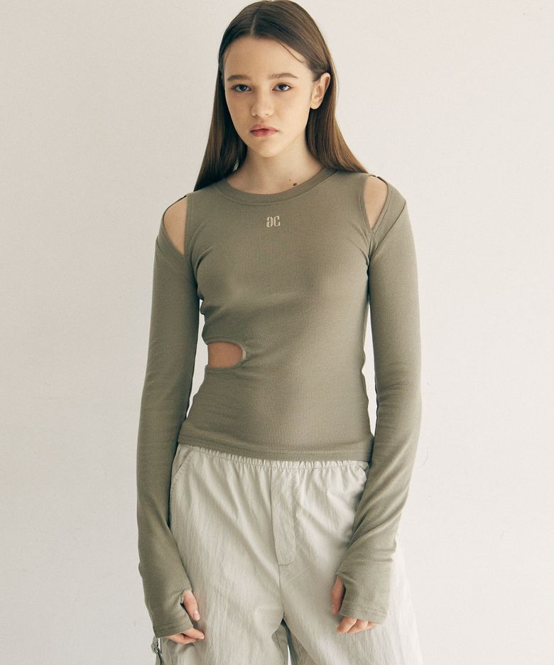 SIDE CUT OUT LONG SLEEVE_KHAKI