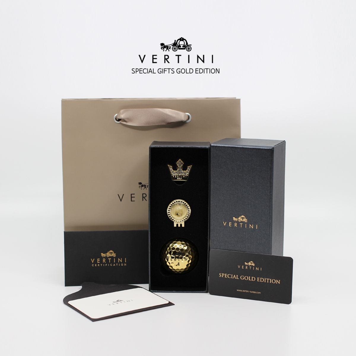 베르티니(VERTINI) 황금 골프공 1구+왕관 볼마커 골프용품 선물세트 VGBS02
