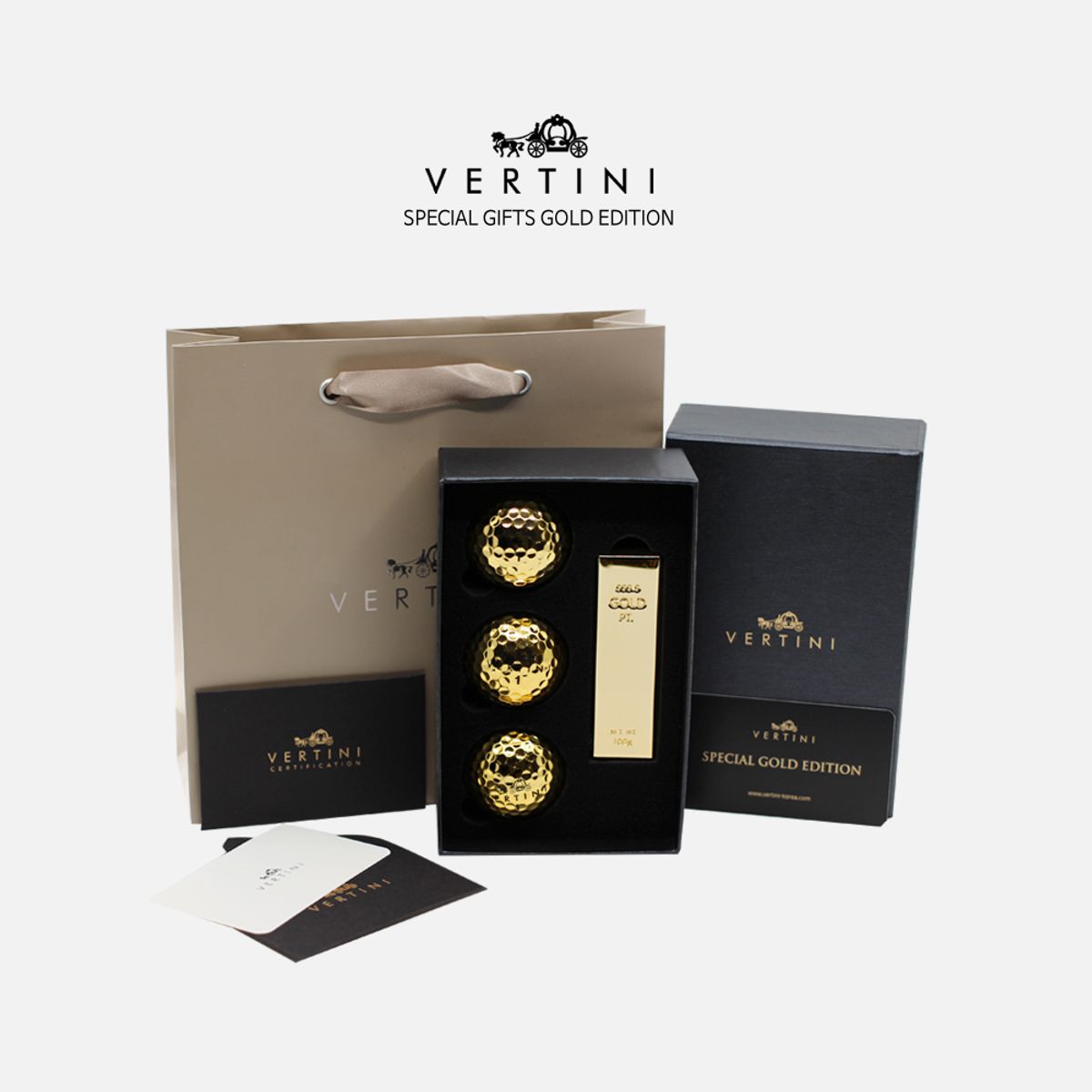 베르티니(VERTINI) 황금 골프공 3구+골드바 골프티 골프용품 선물세트 VGOB02