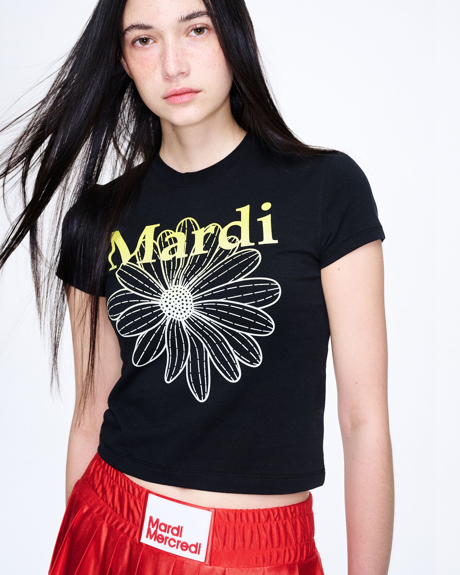[花模様]Mardi Mercredi CROPPED TSHIRT FLOWERMARDI CROPPED TSHIRT FLOWERMARDI BLOSSOM_WHITE NAVY - MARDI MERCREDI