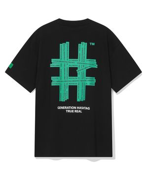 그린 테이핑 해시태그 오버핏 반팔티(블랙)