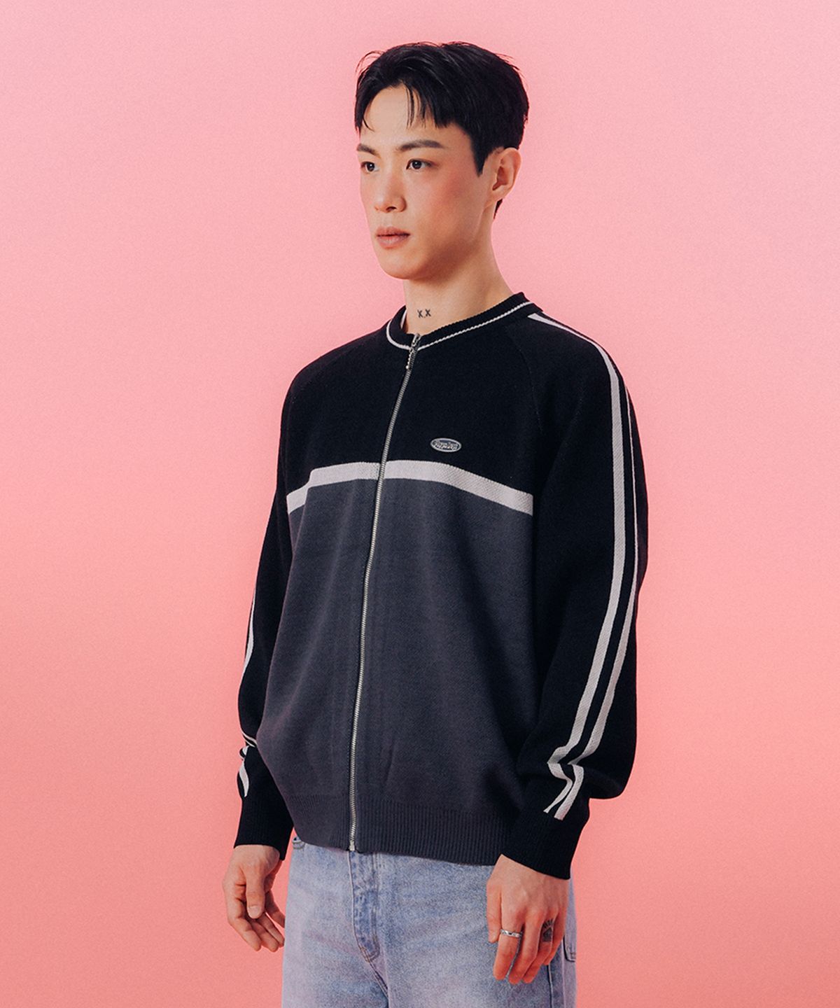 피지컬 디파트먼트(PHYSICAL DEPARTMENT) COLOR BLOCK HIGH NECK CARDIGAN BLACK
