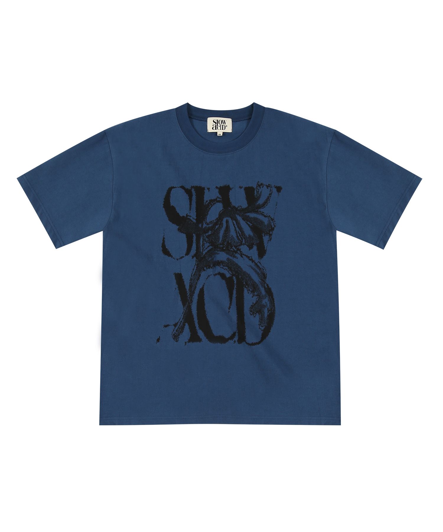 MUSINSA | SLOWACID Rusty Logo Short Sleeve T-shirt [Deep Blue]