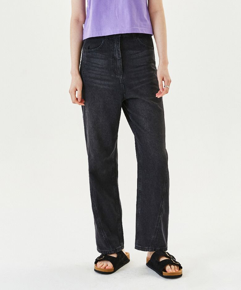 WOMENS NEW CURVED DENIM PANT - BLACK