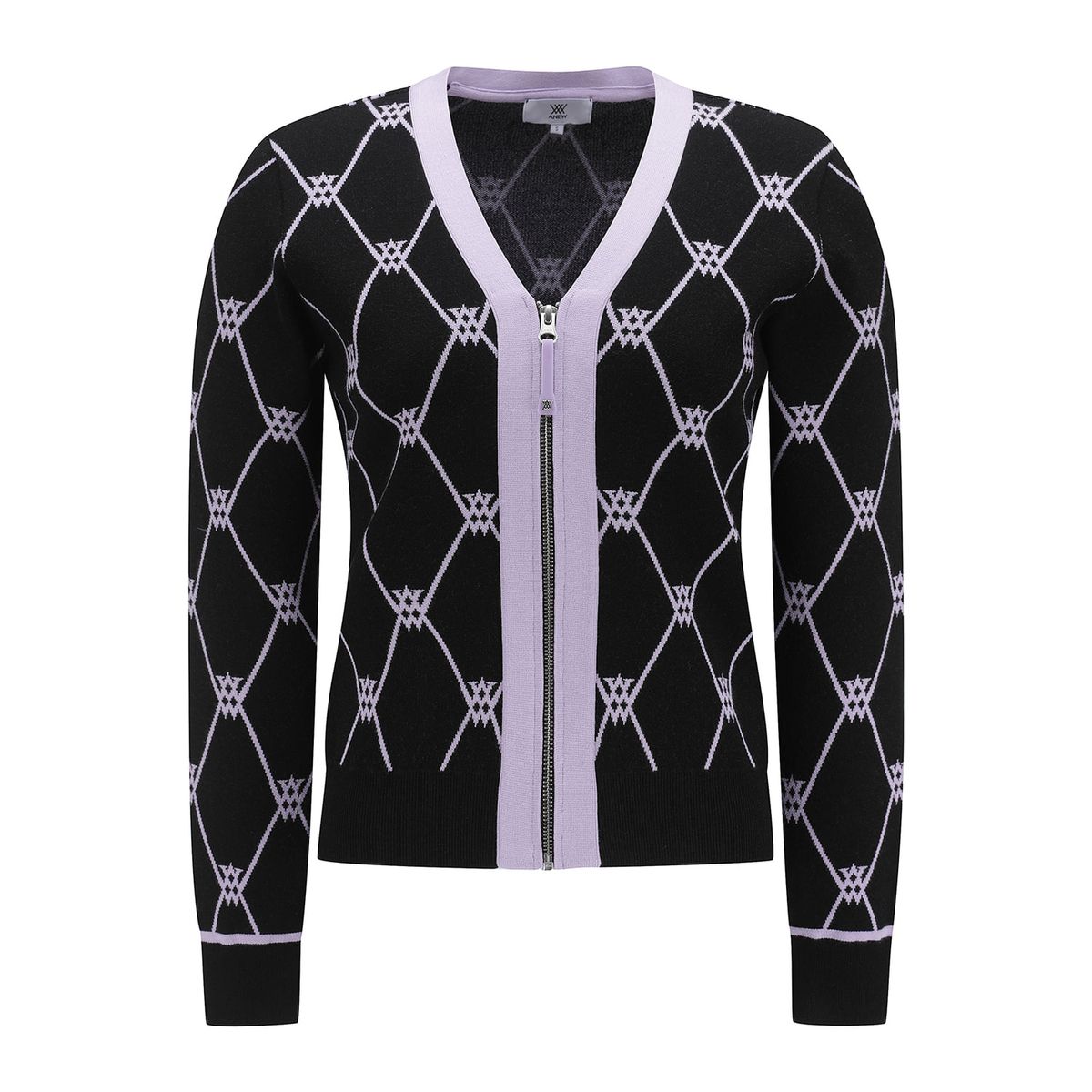 어뉴골프(ANEW GOLF) WOMEN MONOGRAM LOGO INTARSIA CARDIGAN_BK