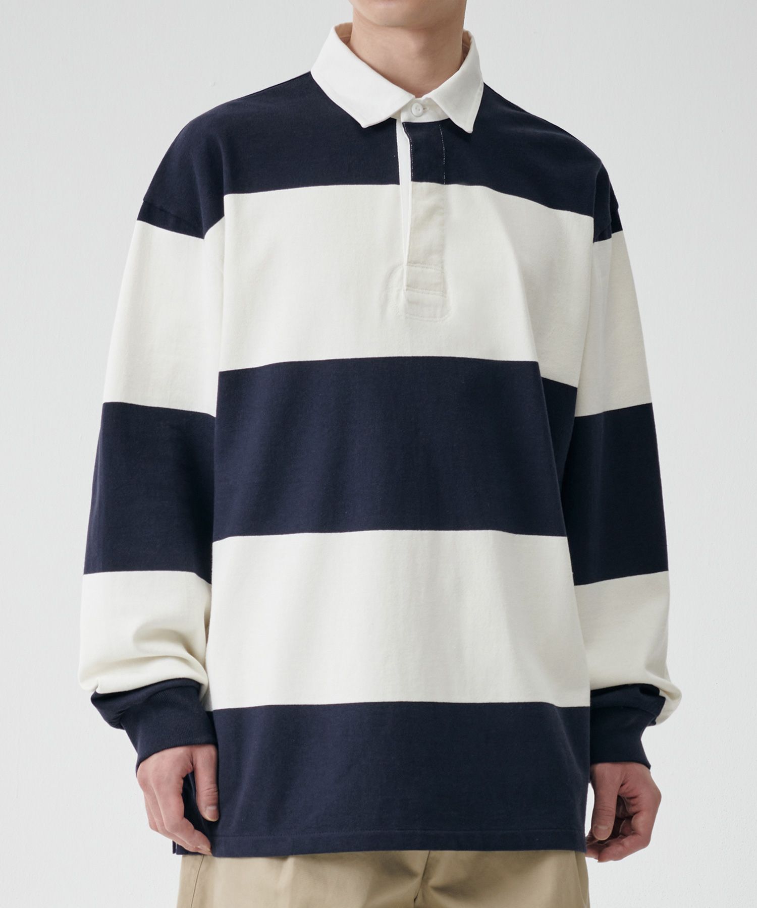 MUSINSA MUSINSA STANDARD Oversized Striped Rugby Shirt [Navy/Ivory]