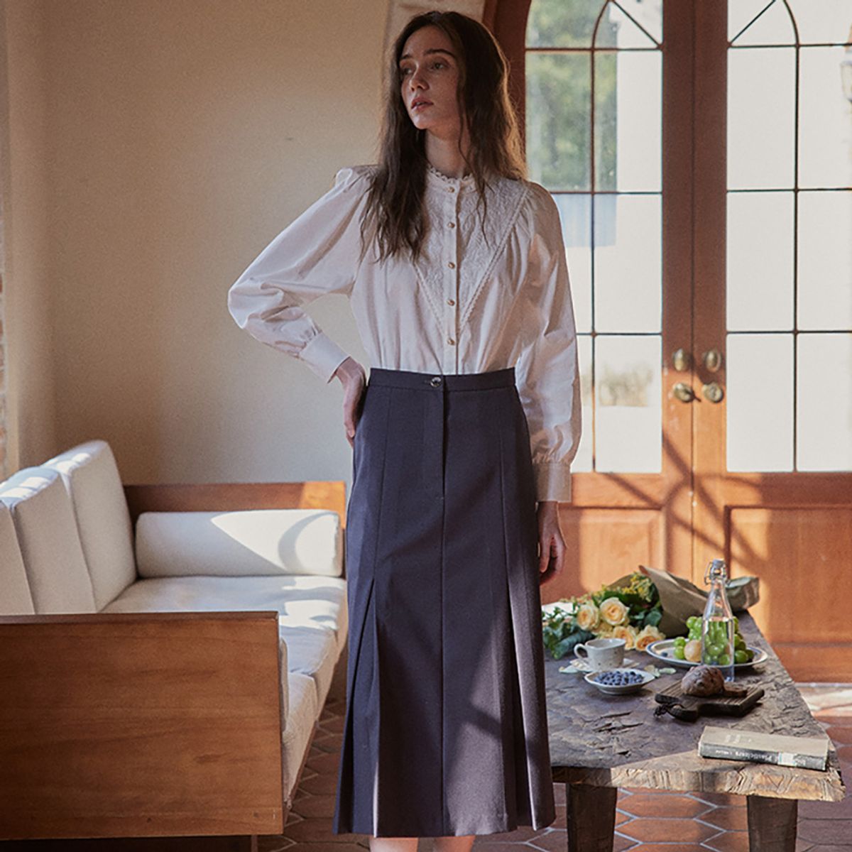 프라우드 마리(PROUD MARY) PM_Plated high-waist skirt