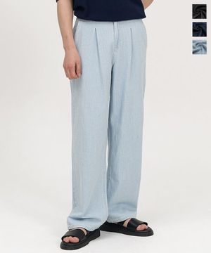 린넨 필 핀턱 와이드 데님 팬츠 (3 COLOR)