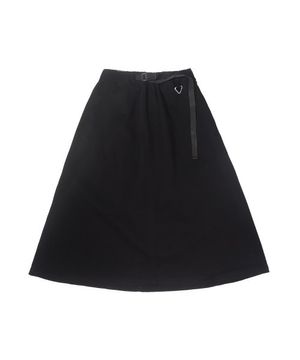 코튼 스판 벨티드 롱 스커트-블랙