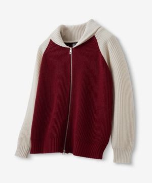 숄 카라 레글런 니트 집업_딥 레드