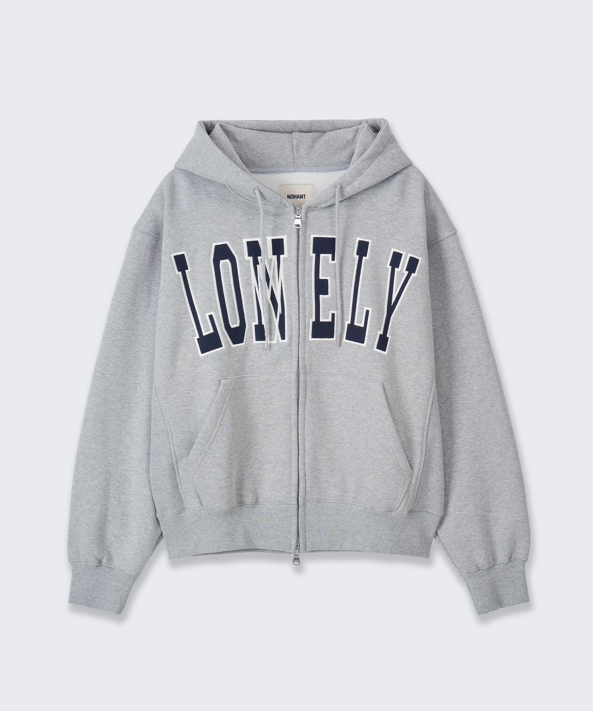 노앙(NOHANT) LONELY/LOVELY FLUFF HOODIE ZIP-UP GRAY NAVY