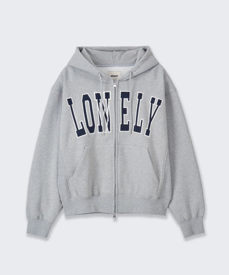 LONELY/LOVELY FLUFF HOODIE ZIP-UP GRAY NAVY