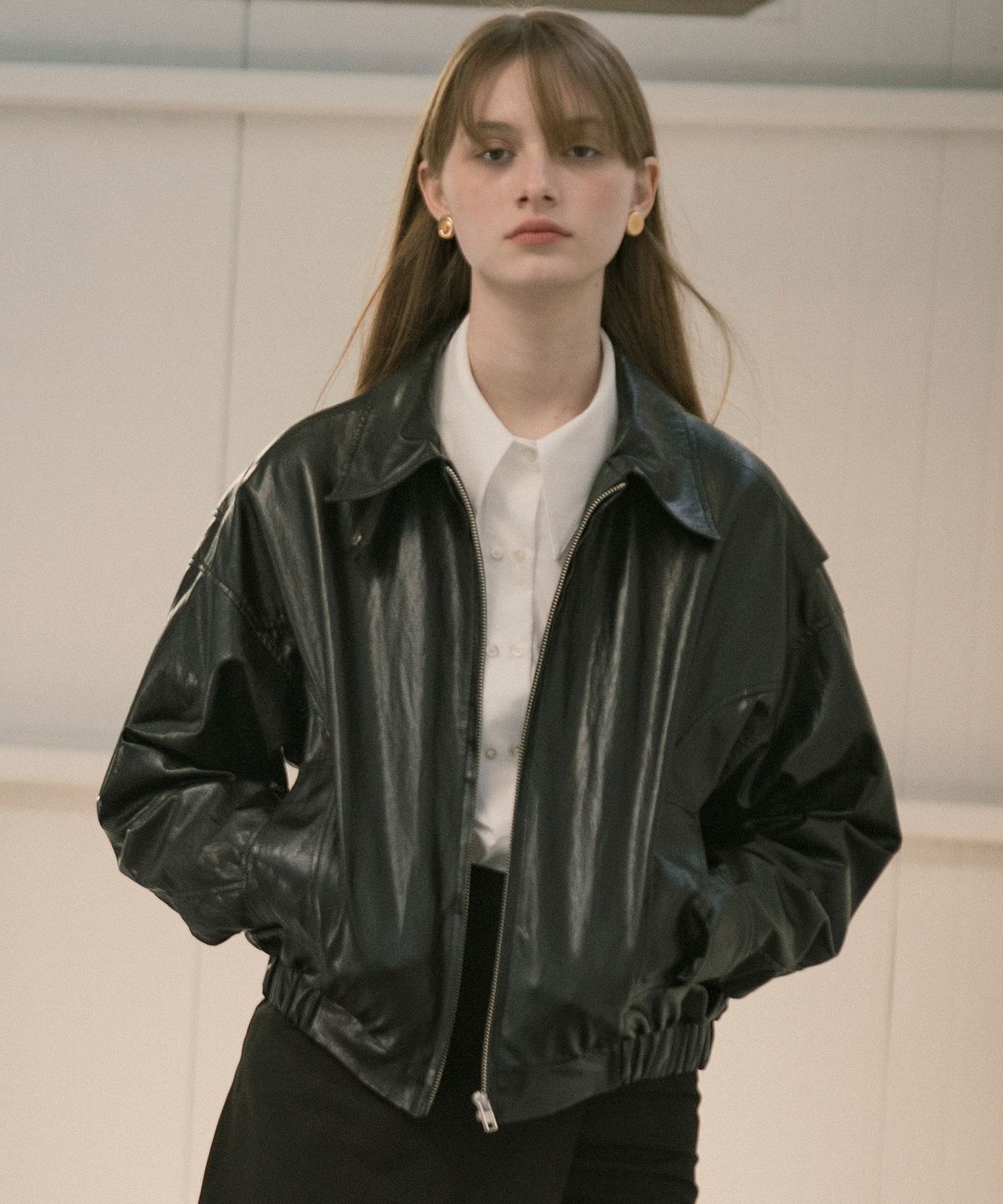 시야쥬(SIYAZU) SIOT4075 Leather Bomber Jacket_Black