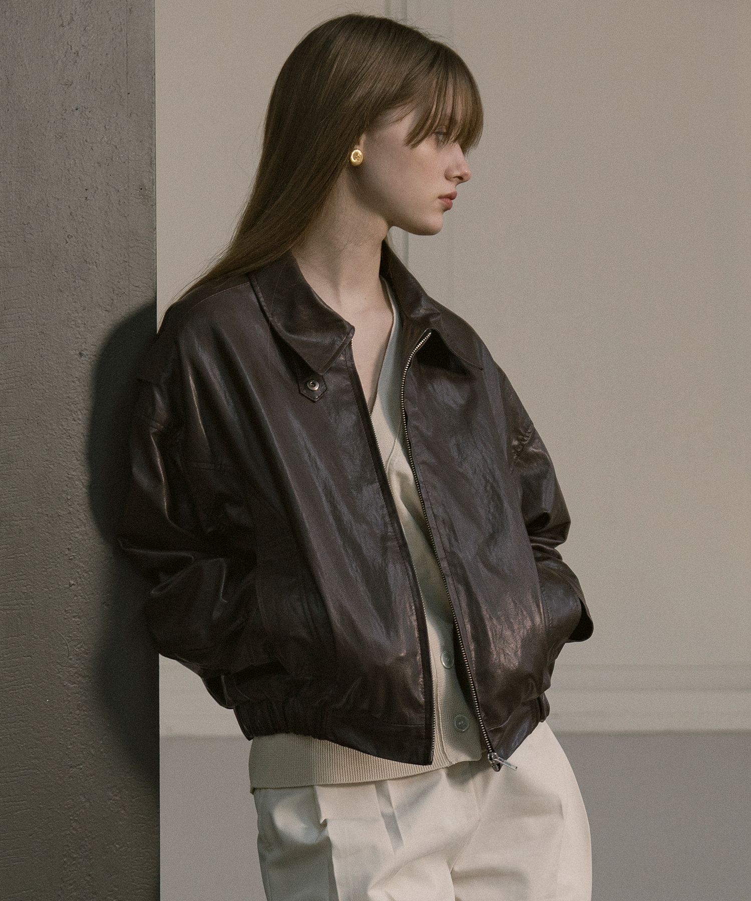 MUSINSA | SIYAZU SIOT4075 Leather Bomber Jacket_Brown