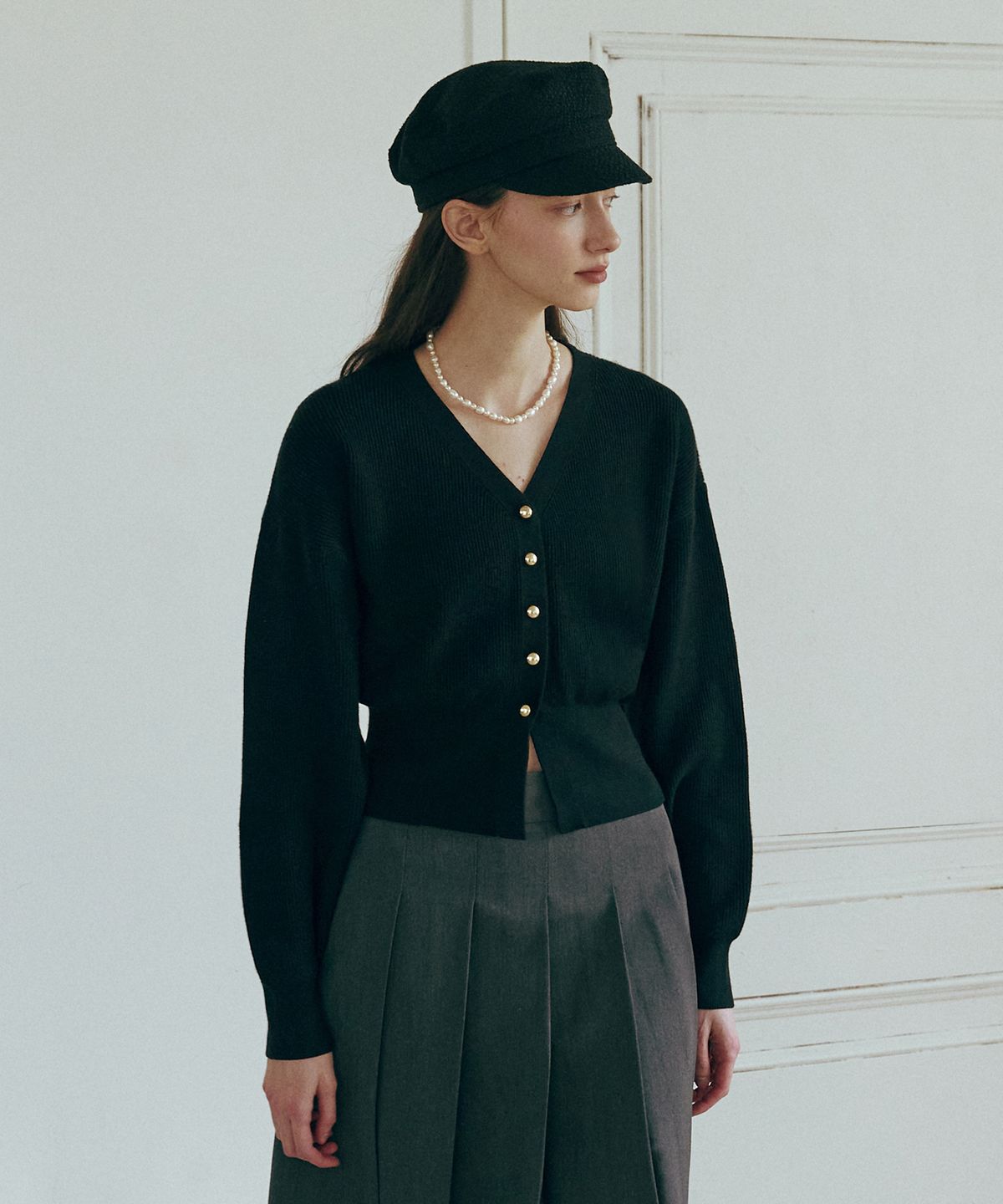 로라로라(ROLAROLA) VOLUME SLEEVE CARDIGAN BLACK