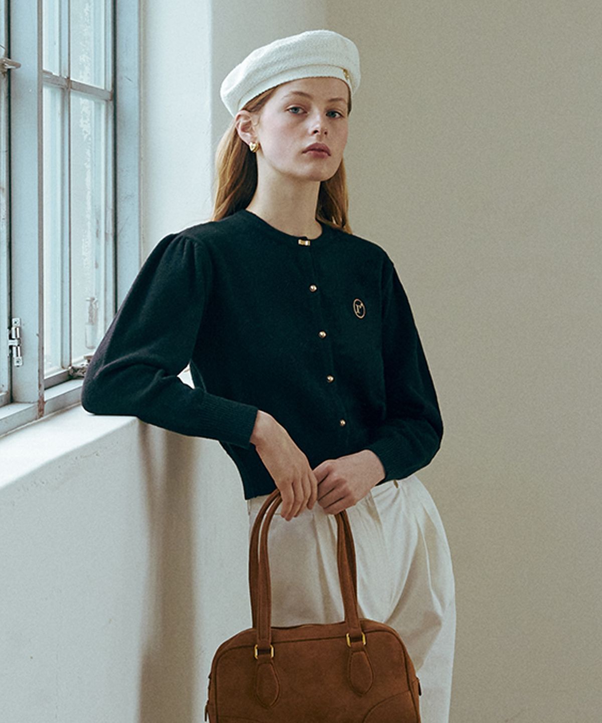 로라로라(ROLAROLA) PUFF SLEEVE ROUND NECK CARDIGAN BLACK