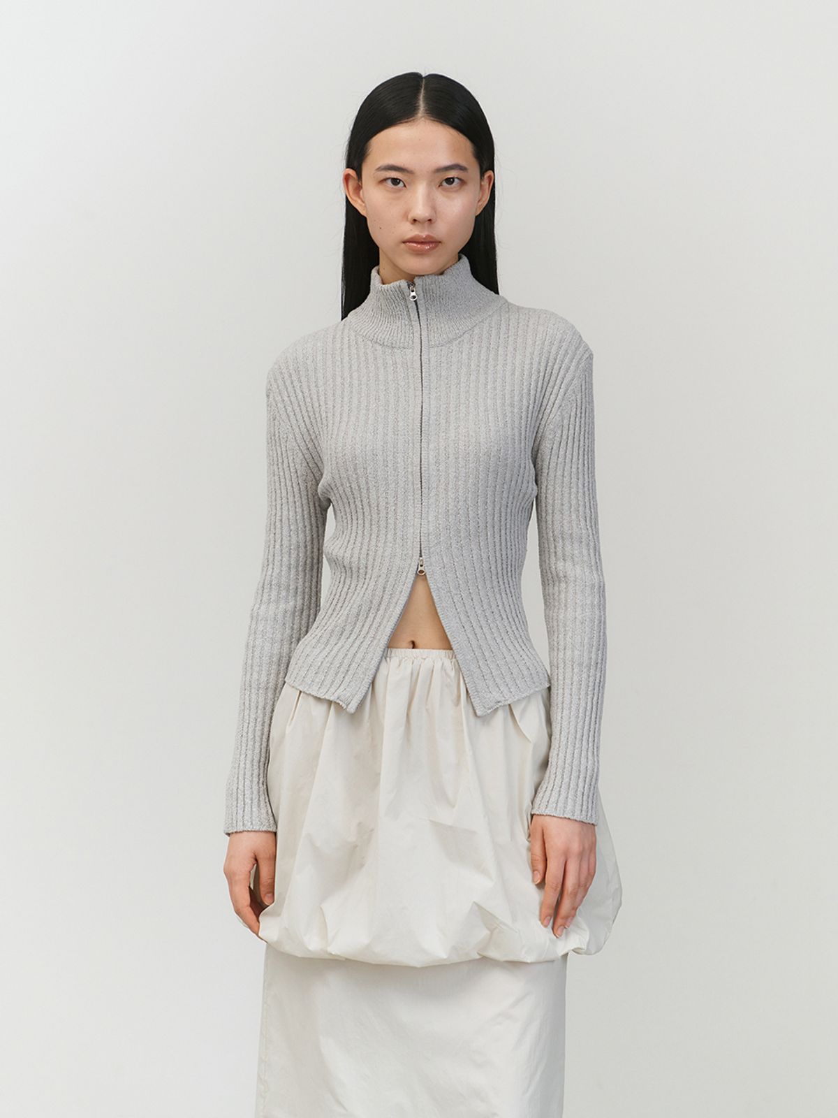 아모멘토(AMOMENTO) HALF NECK ZIP-UP CARDIGAN_GREY