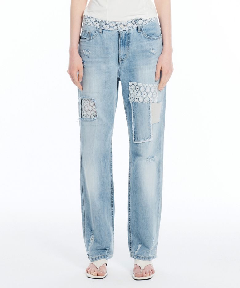 FLOWER LACE PATCH JEANS / BLUE