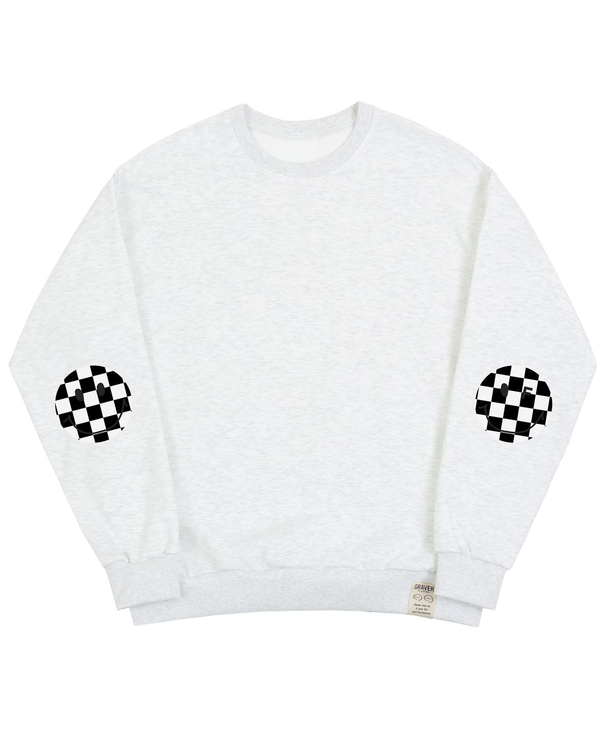 그레이버(GRAVER) [UNISEX]엘보우 체커보드 도트 스마일 맨투맨_멜란지화이트